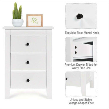 LIFEZEAL 2x Bedside Tables Wood Side Table Nightstand Storage Cabinet w/3 Drawers White